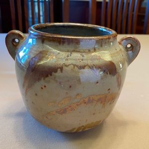 Earthy Ceramic Pot with gold accents